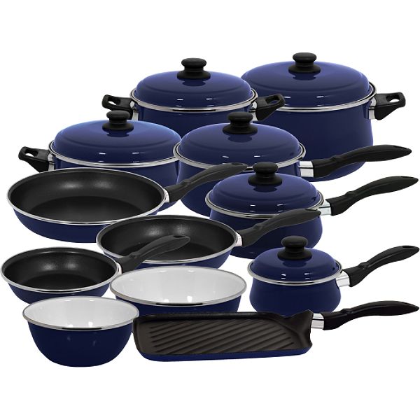 Magefesa Provence Blue Gloss Enamel On Steel 16 and 2 Piece, Cookware