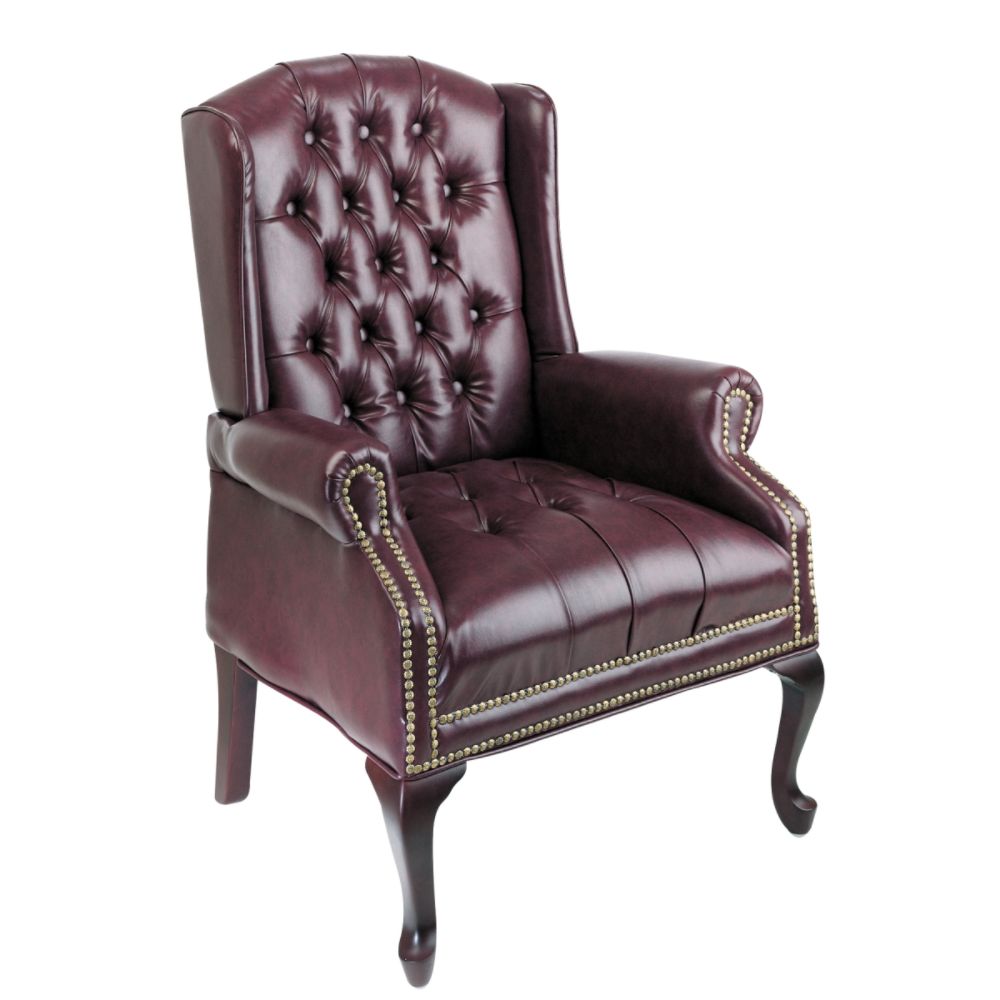 Office Star Traditional Queen Anne Style Chair - Mahogany & Oxblood Vinyl at Kmart.com