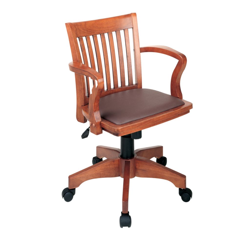 Office Star Adjustable Wood Bankers' Desk Chair with Vinyl Seat - Fruitwood/Brown at Kmart.com