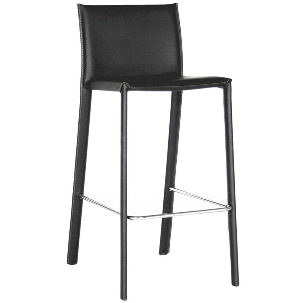 Baxton Studio Athos Set of 2 29"H Leather Bar Stool - Black