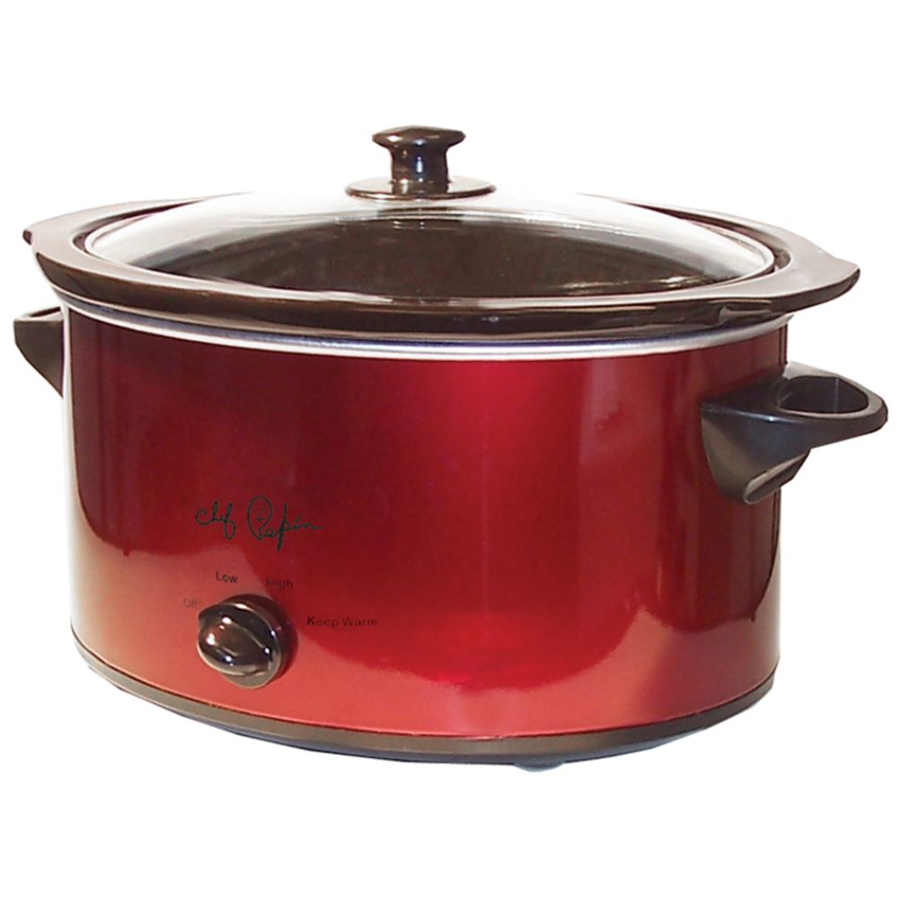 Chef Pepin 6 Quart Oval Slow Cooker, Metallic Red