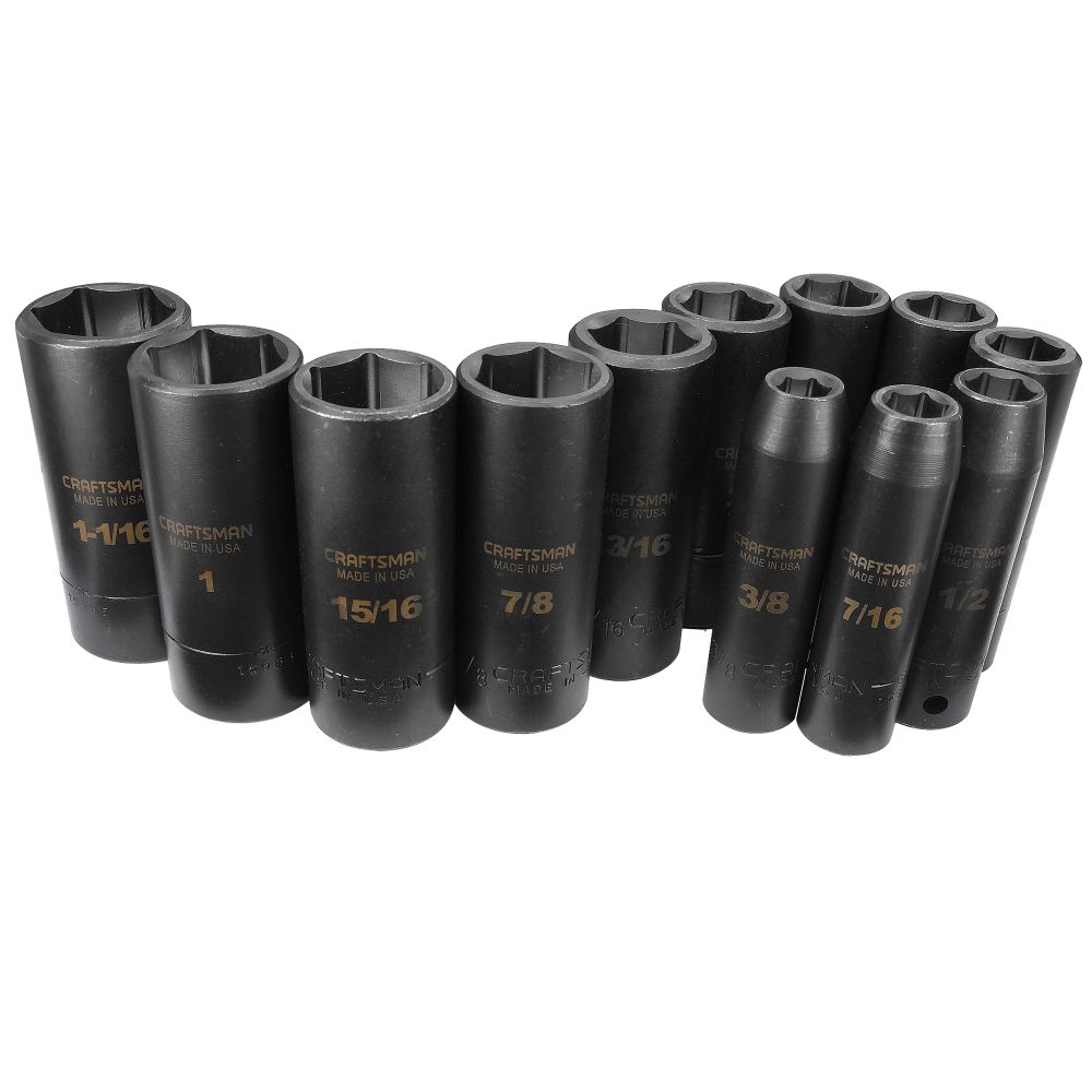 Craftsman 12 pc. Standard Easy to Read Impact Socket Set, 6 pt.  Deep, 1/2 in. Drive