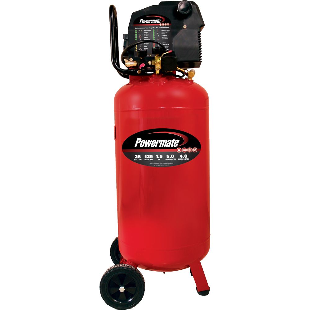 Powermate 26 Gallon Air Compressor, 1.5 hp, Vertical Tank, Oil Free