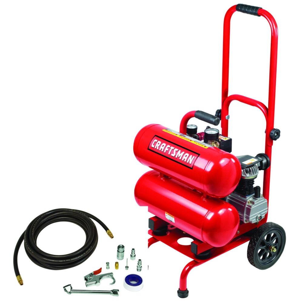 Craftsman 4 Gallon Portable Twin Tank Side Stack Compressor with Hose and 9PC Accessory Kit