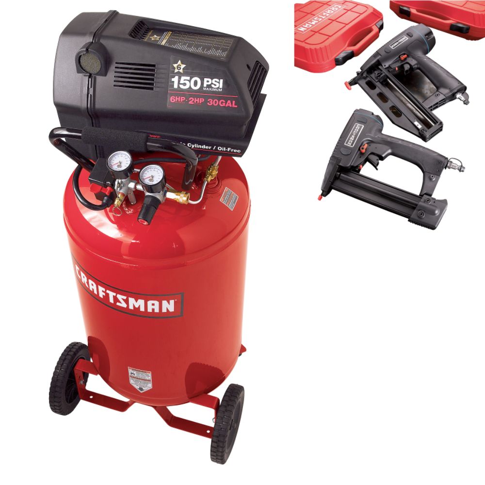 Craftsman 30 gallon, 2 hp running Air Compressor with Brad Nailer and Finish...