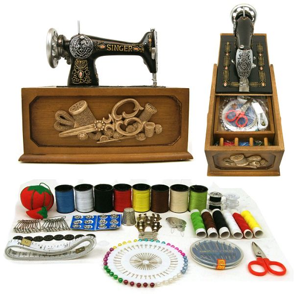 Trademark Singer Vintage Style Sewing Box w/ 137 pc. 