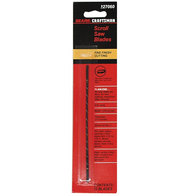 Craftsman 5 in. 20 tpi Skip Tooth Scroll Saw Blades, No. 2, Plain End, 12 pk. at Sears.com