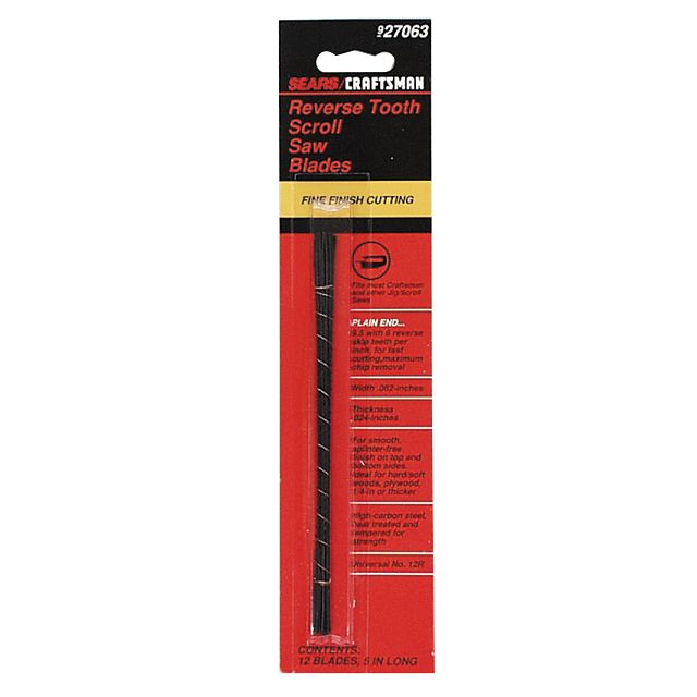Craftsman 5 in. 9.5 tpi Reverse Tooth Scroll Saw Blades, Plain-End, No. 12R 12 pk. at Sears.com