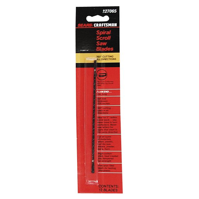 Craftsman 5 in. Spiral Scroll Saw Blades, 41 tpi No. 2 Plain-End Spiral, 12 pk. at Sears.com