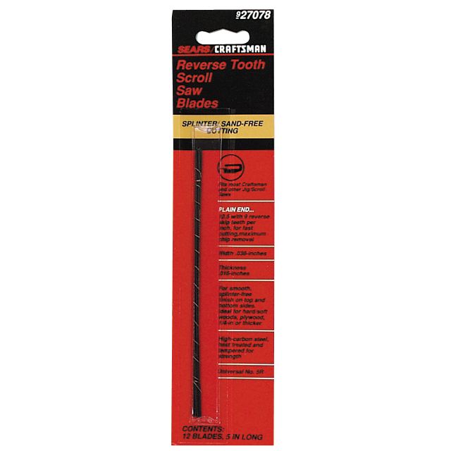 Craftsman 5 in. 12.5 tpi Reverse Tooth Scroll Saw Blades, No. 5R Plain End, 12 pk. at Sears.com