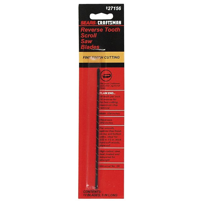 Craftsman 5 in. 20 tpi Reverse Tooth Scroll Saw Blades, No. 2R Plain End, 12 pk. at Sears.com
