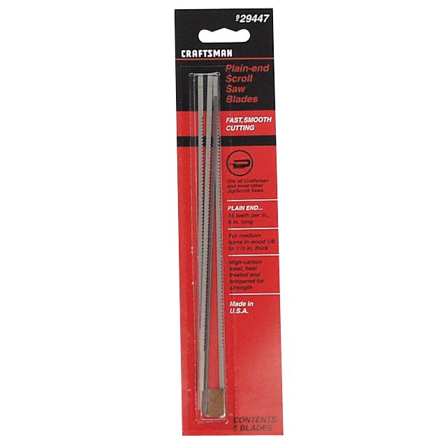 Craftsman 6 in. 15 tpi Scroll Saw Blade, Plain End (Repl 26883), 5 pk. at Sears.com