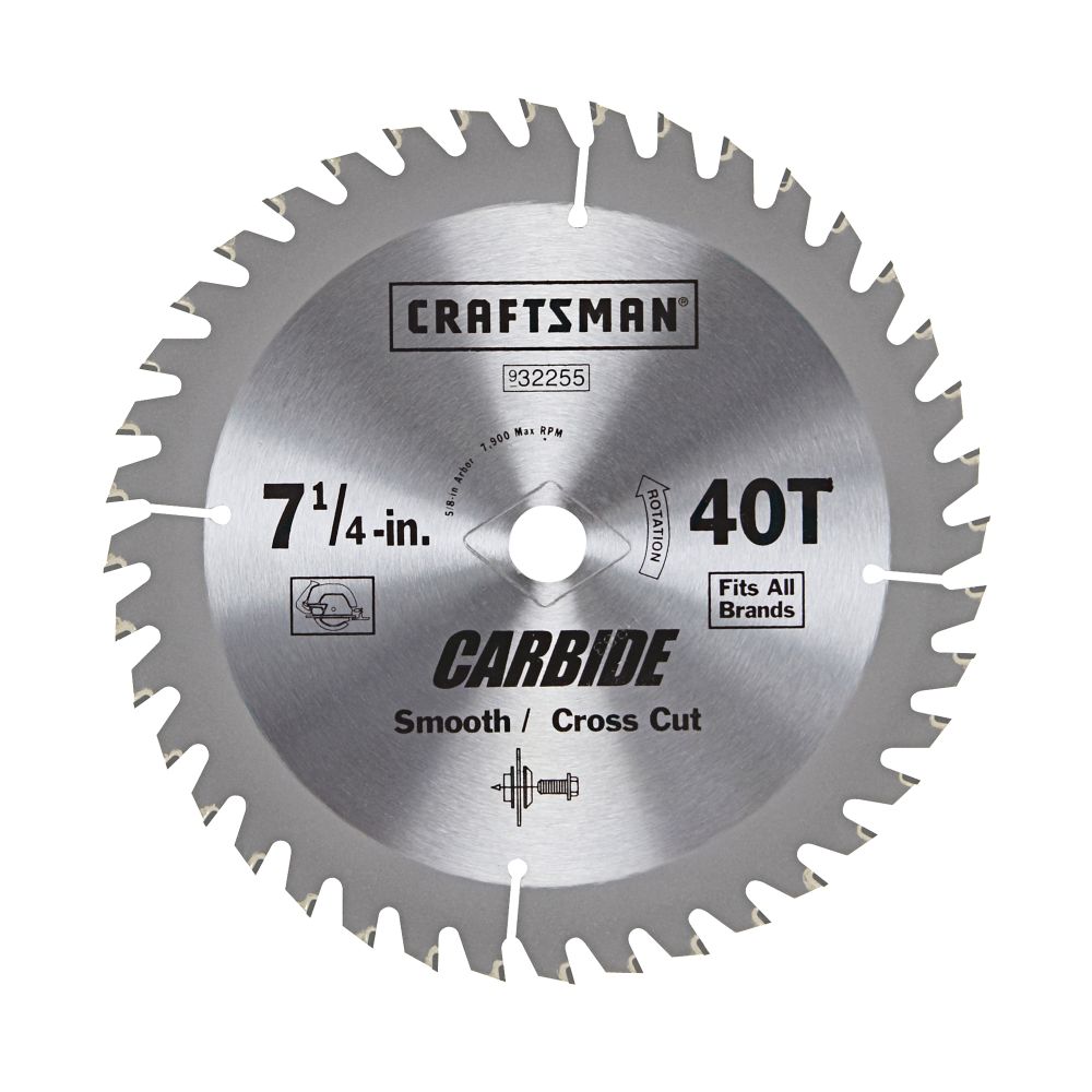 Craftsman&nbsp; Carbide 7 1/4 in. 40T Smooth and Crosscut Saw Blade