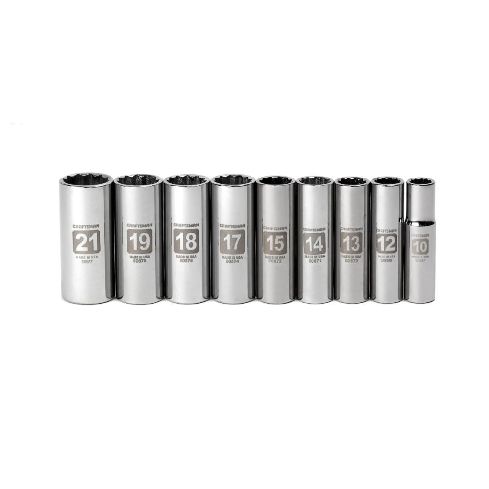 Craftsman 9 pc. Metric Easy to Read Socket Accessory Set, 12 pt. Deep, 3/8 ...