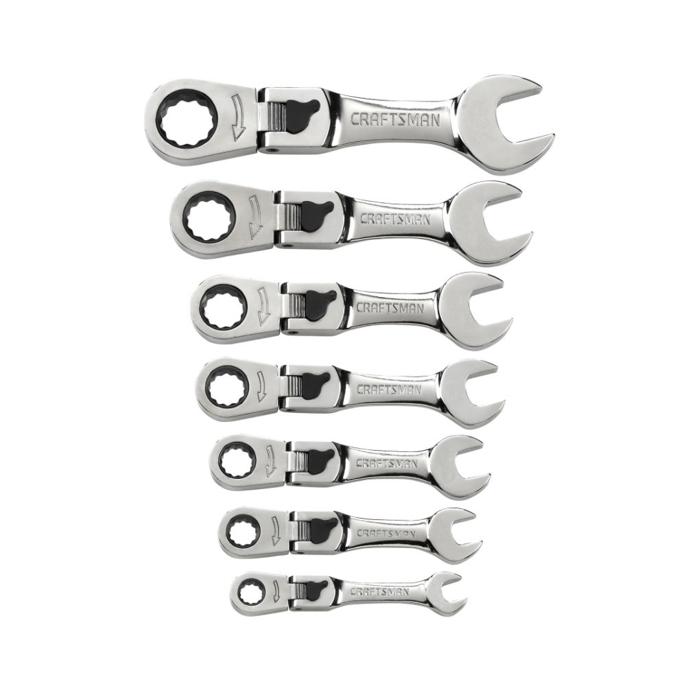 Craftsman 7 pc. Metric Full Polish Stubby Locking Flex Ratcheting Combination Wrench Set