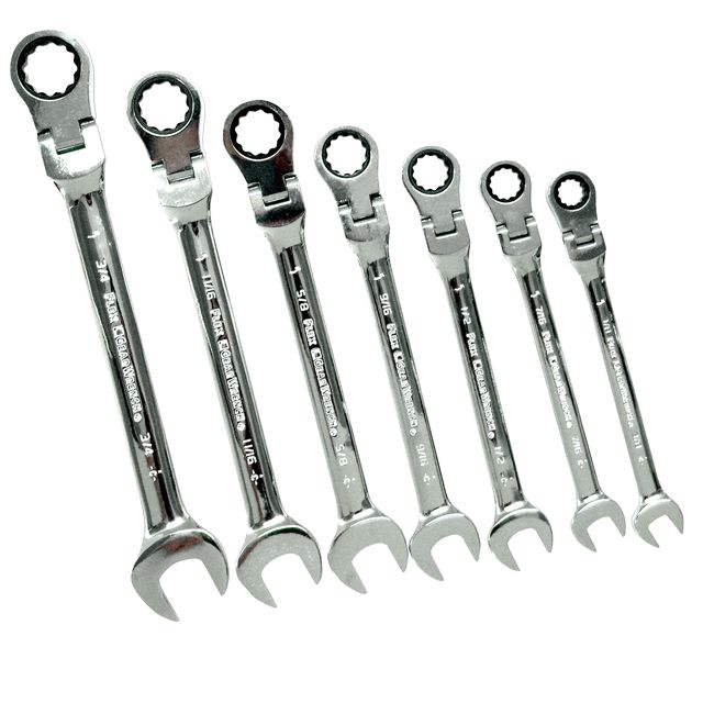 GearWrench 7 pc. Standard Full Polish Ratcheting Flex Head Combination Wrench Set