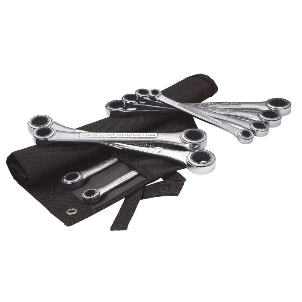 8 pc. Pawless Double Box End Ratcheting Wrenches w/BONUS Deluxe Roll Pouch