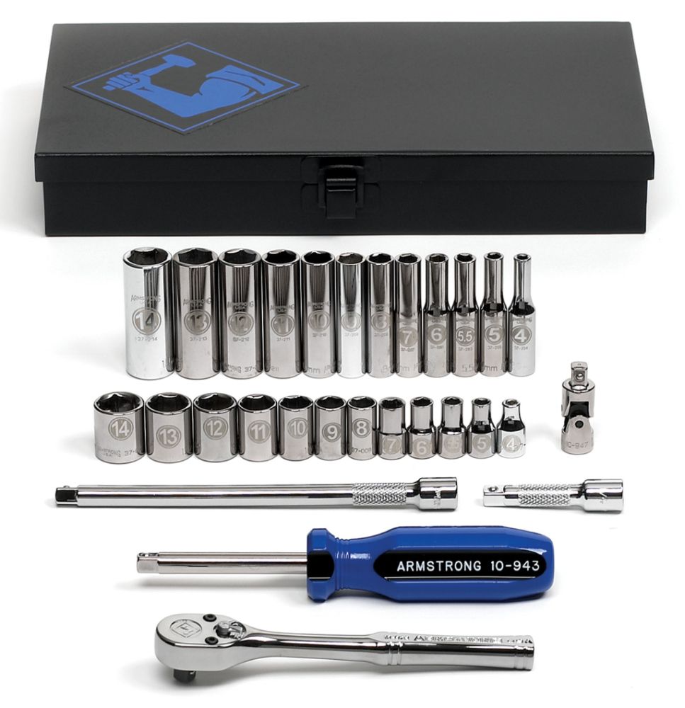 Armstrong 29 pc. 6pt. 1/4 in. dr. Socket Set in Steel Case (16-604)