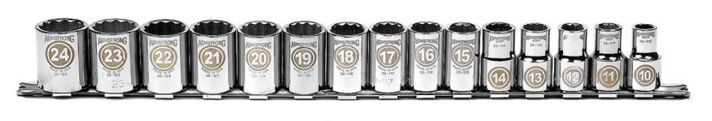 Armstrong 15 pc. 12 pt. 1/2 in. dr. Socket Set includes socket Bar 16-835 ...