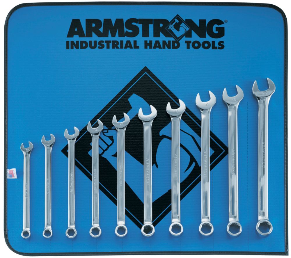 10 pc. 6 pt. Full Polish Long Combination Wrench Set in Vinyl Roll Pouch