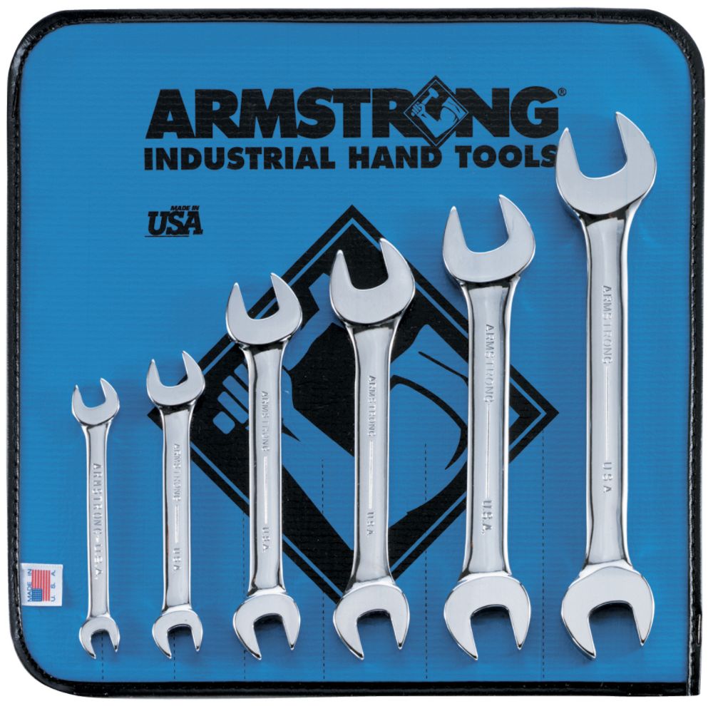 6 pc. Full Polish Open End Wrench Set Metric with Vinyl Roll Pouch