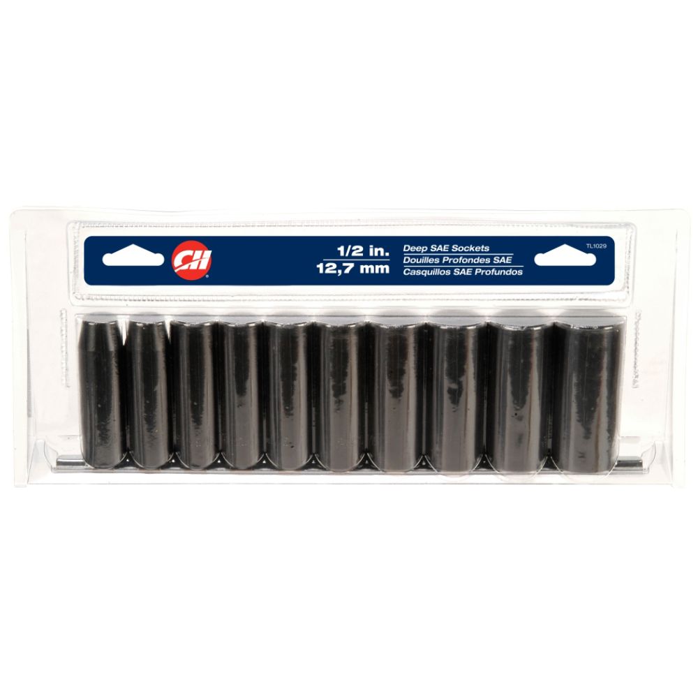 Campbell Hausfeld 10 Piece 1/2 in. Drive Deep Socket Set w/Rail