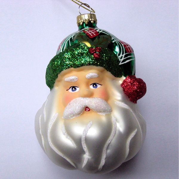 Vintage Christmas Glass Santa Head Ornament