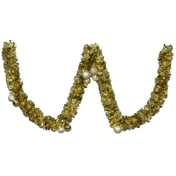 9ft Decorated Confetti Tinsel Swag With 18ct 60mm Ornaments - Gold 1970G9-5000KM-b