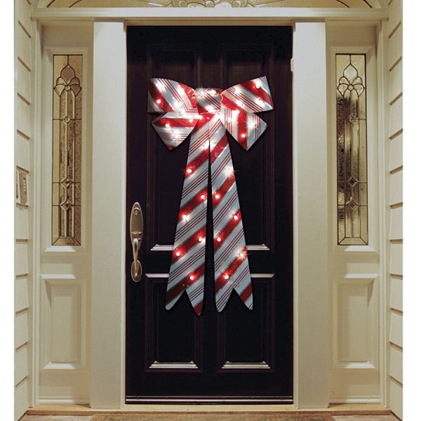 48in Lighted Holographic Bow - Candy Cane 