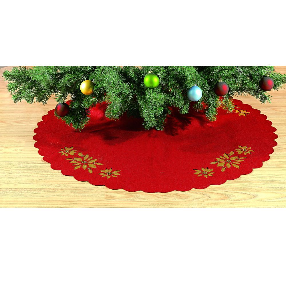 Trim a Home 48" Laser Cut Felt Tree Skirt - Cranberry / Gold Poinsettia Design at Kmart.com