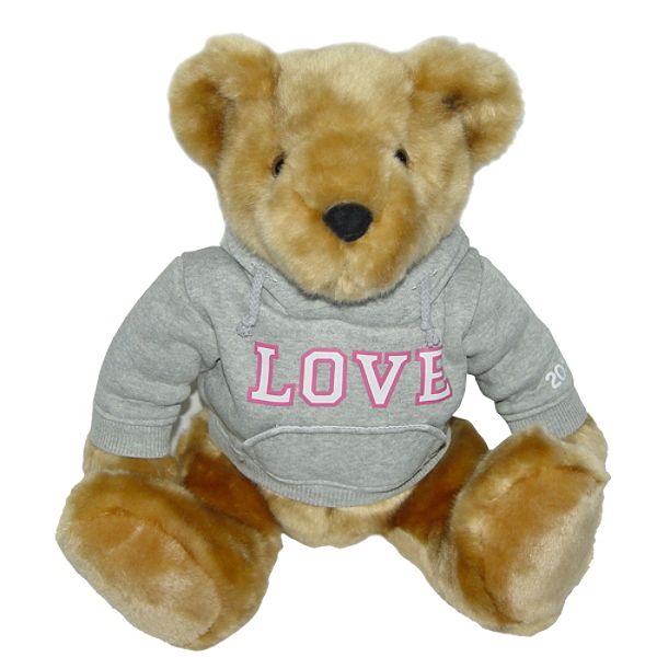 13" Plush Hoodie Bear - Grey Sweatshirt With &rsquo;love&rsquo; V64009K
