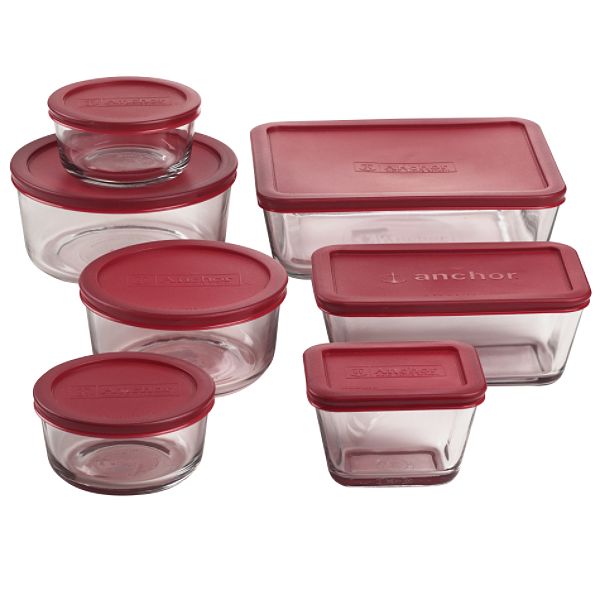 Anchor Hocking 14 Piece Kitchen Storage Set With Red Lids 44564192