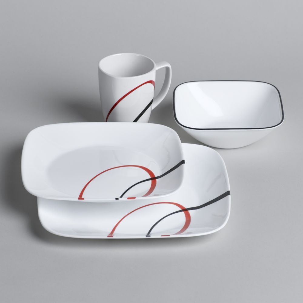 Corelle 16Pc Square Fine Lines Dinnerware Set