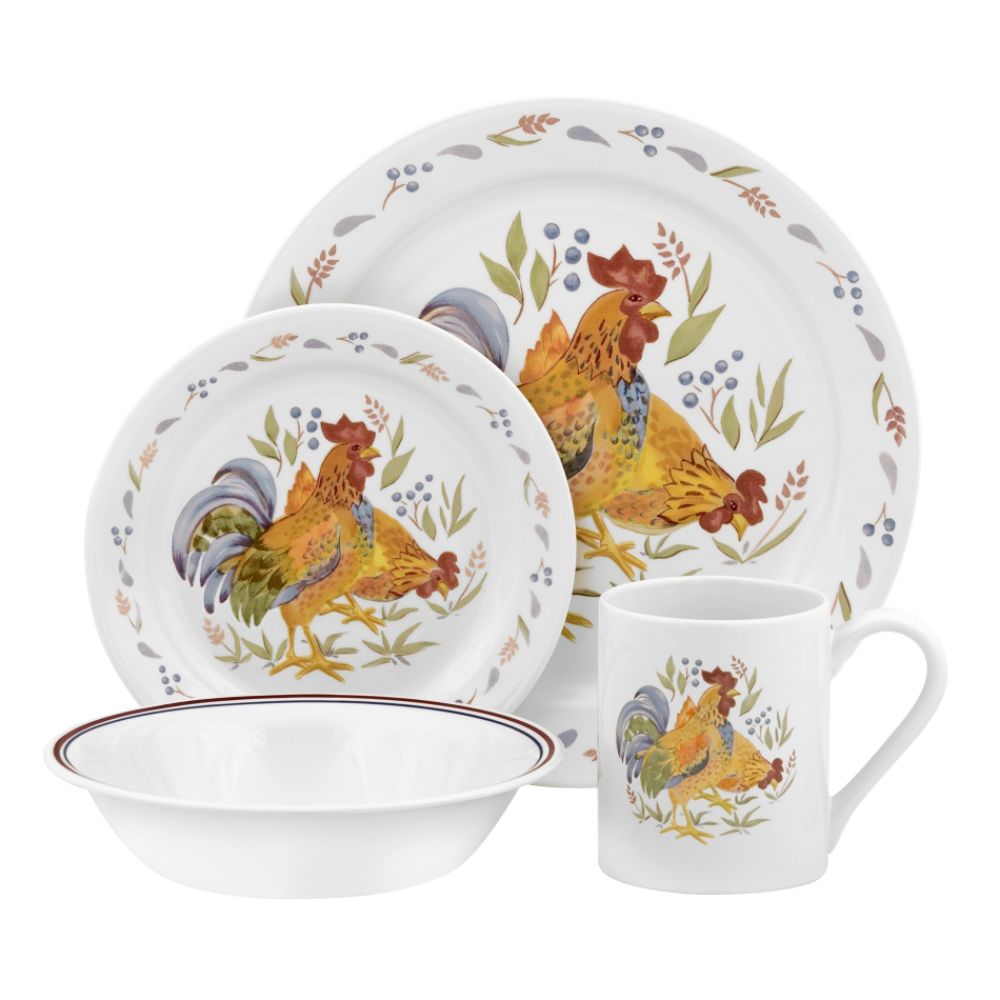 Corelle Country Morning Rooster 16 Pcs Dinnerware Set Brand New Box