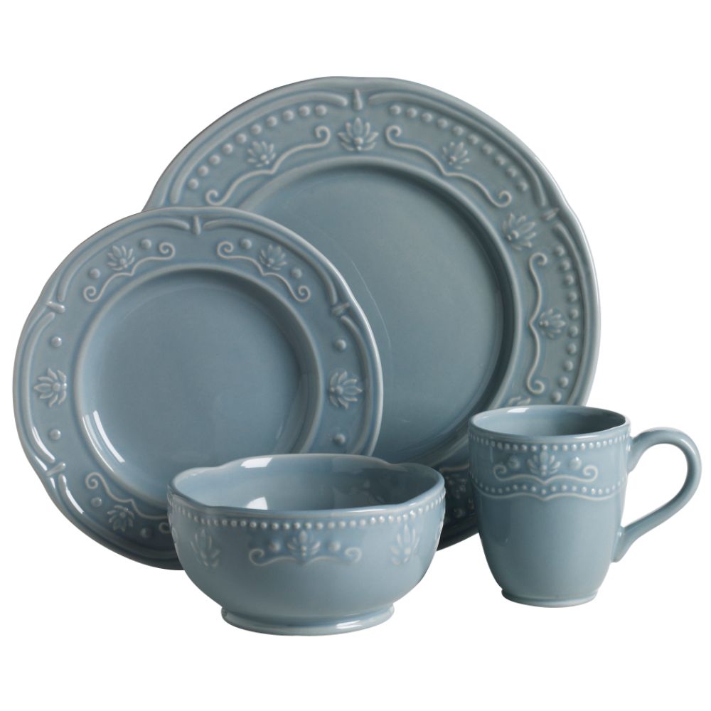 Jaclyn Smith Traditions Scalloped Floral Blue 16 Piece Dinnerware Set