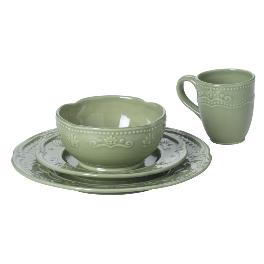 Jaclyn Smith Traditions Scalloped Floral Green 16 Piece Dinnerware Set
