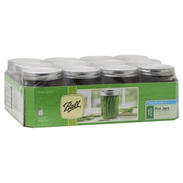 Ball Mason Jars, Wide Mouth, Pint (16 oz), 12 jars