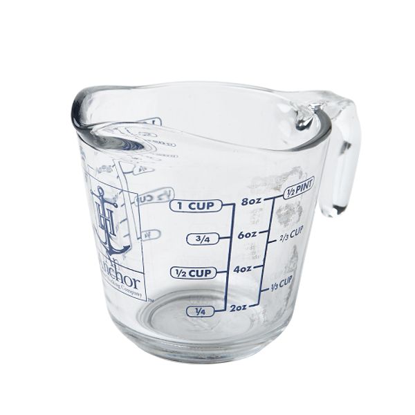 Anchor Hocking 8 Ounce Glass Measuring Cup With Blue Measurements 11236411