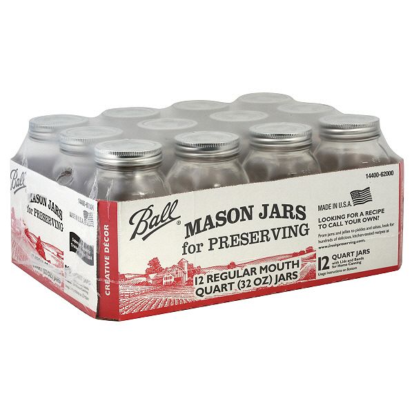 Ball Mason Jars, Regular Mouth, for Preserving, Quart, 12 - 32 oz (1