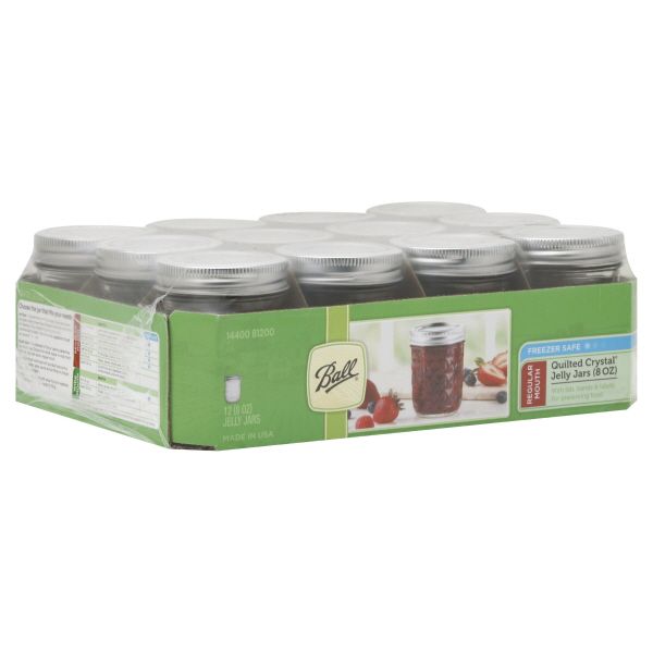 Ball Jelly Jars, Quilted Crystal, Regular Mouth, 8 oz, 12 jars