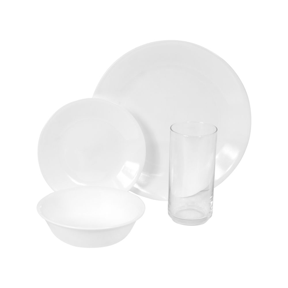 Corelle Winterfrost 16pc dinnerware set with drinkware