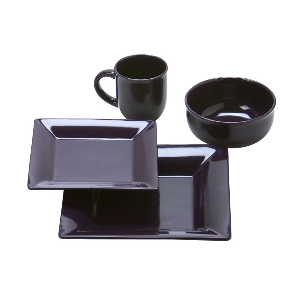 Essential Home 16 Piece Purple Square Dinnerware Set