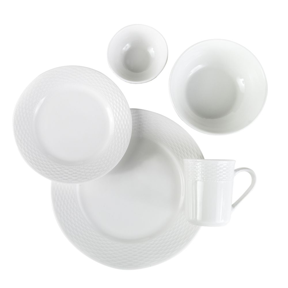 Essential Home 30 Piece White Basketweave Dinnerware Set