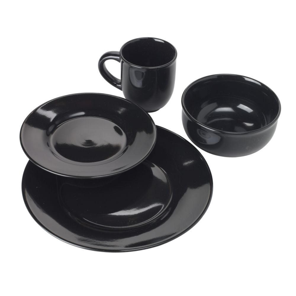 Essential Home Black 16 Piece Round Dinnerware Set