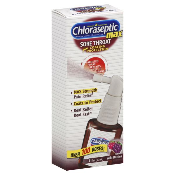 Chloraseptic Max Sore Throat Spray, Plus Coating Protection, Wild Berries, 1 fl oz (30 ml)