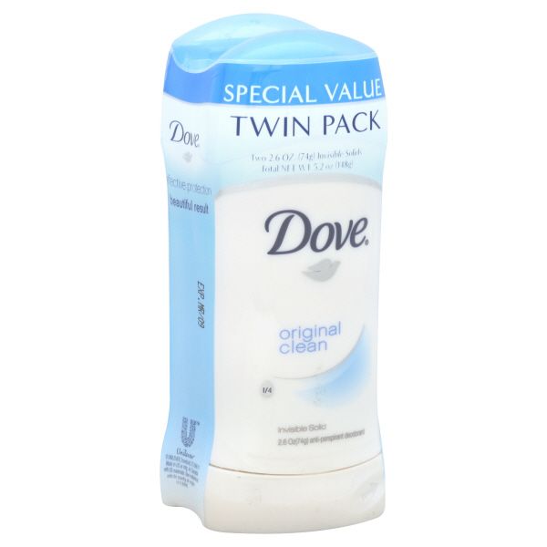 Dove Anti- Perspirant Deodorant, Original Clean, Invisible Solid, Twin Pack, 2 - 2.6 oz (74 g) deodorants [5.2 oz (148 g)] at Kmart.com