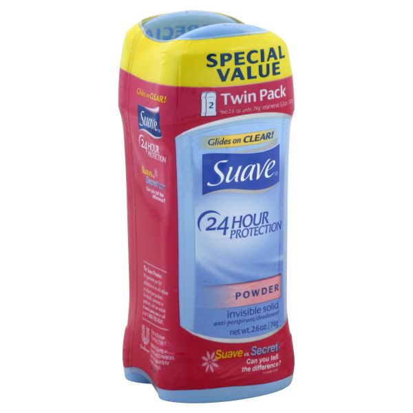 Suave 24 Hour Protection Anti-Perspirant/Deodorant, Invisible Solid, Powder, Twin Pack, 2 - 2.6 oz (74 g) units [5.2 oz (147 g)] at Kmart.com