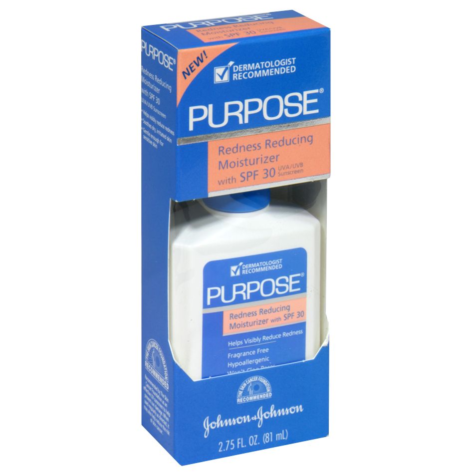Johnson & Johnson Purpose Redness Reducing Moisturizer with SPF 30 UVA/UVB Sunscreen, 2.75 fl oz (81 ml)