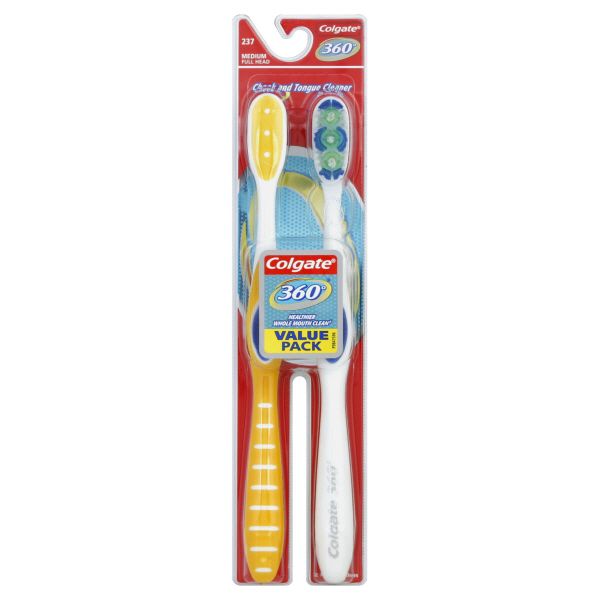 Colgate 360 Degrees Toothbrushes, Medium, Full Head 237, Value Pack, 2 toothbrushes at Kmart.com