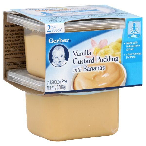 Gerber 2nd Foods Vanilla Custard Pudding, with Bananas, 2 - 3.5 oz (99 g) packs [7 oz (198 g)]